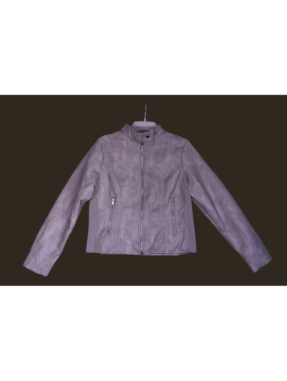 Ci Sono by Cavalini Gray Faux Leather Moto Jacket - M